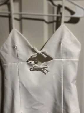 Zara White Spaghetti Strap Cutout Bow Front Top